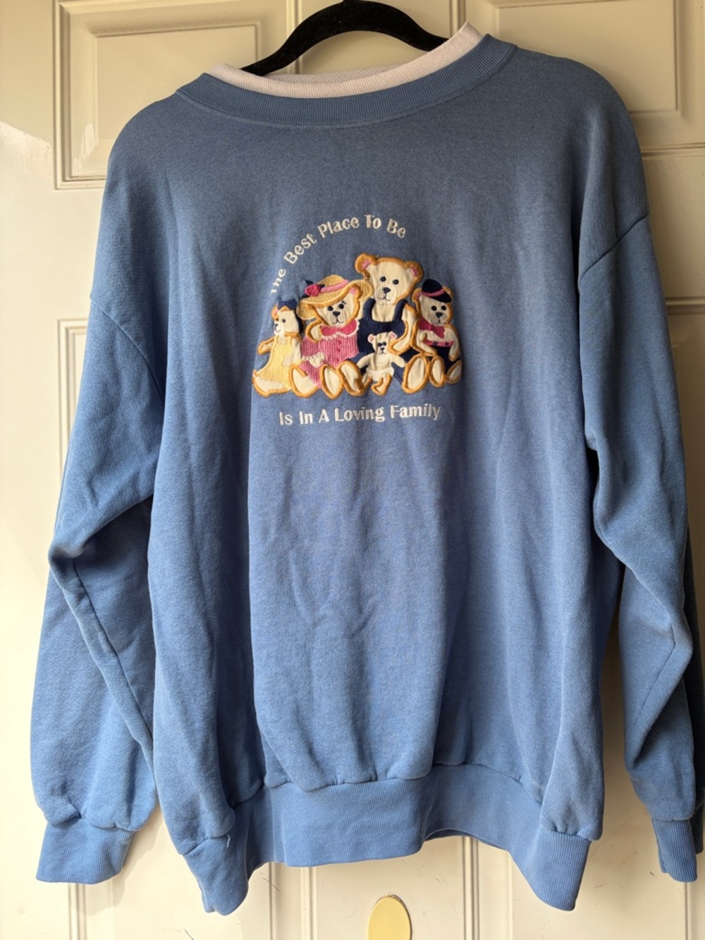 Vintage Blue Teddy Family Embroidered Crewneck Sweater
